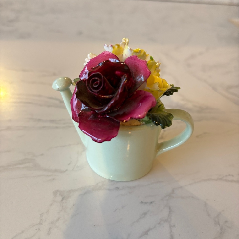 Vintage Radnor Bone China England: Lovely Colorful Flowers in Watering Can